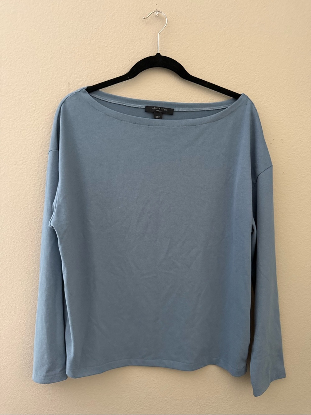 ALLSAINTS Rita Boat Neck Long Sleeves Tee Top Flint Stone Blue Size Small NWT - Picture 2 of 7